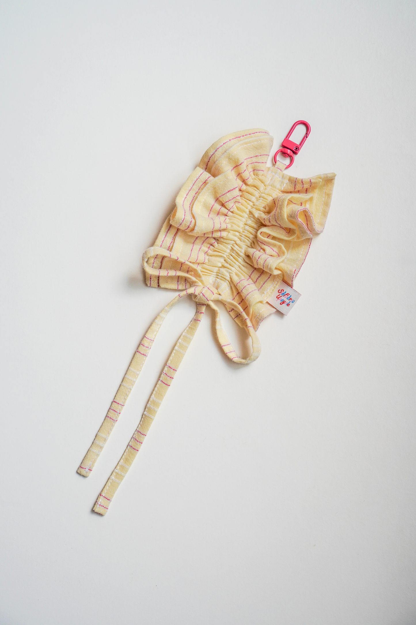 Ruffled Keychain | M size | Yellow with Pink Stripes