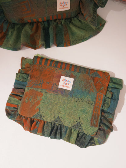 Ruffled Puffy Pouch | Earthy Olive Green