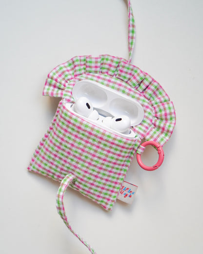 Ruffled AirPods Pouch （AirPods Pro2/Pro3 | 綁結款 | Green & Pink）