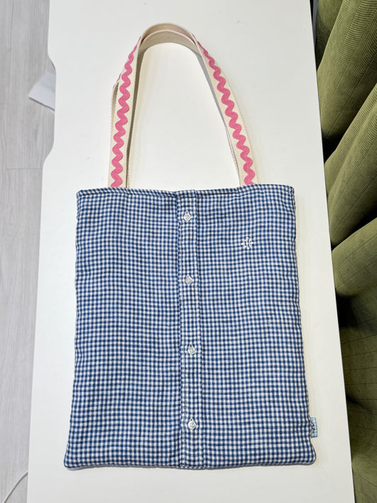 [Sale] Shirt Style Totebag（Blue Gingham）