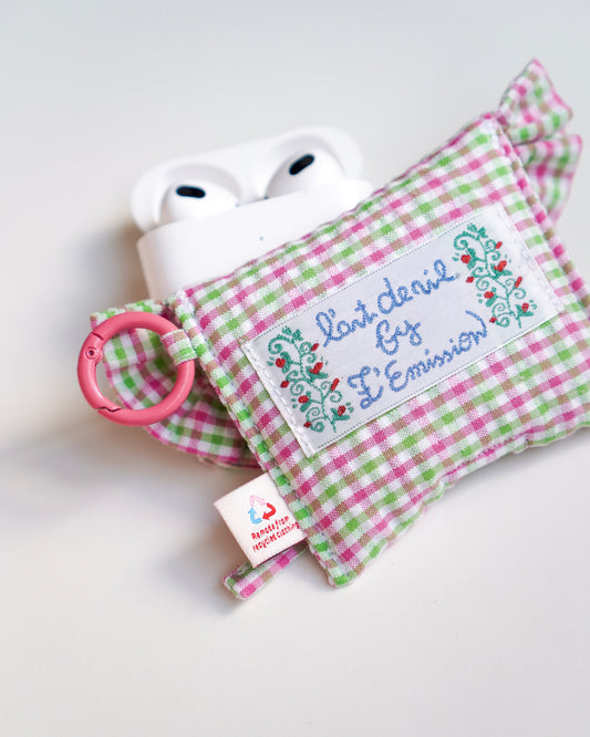 Ruffled AirPods Pouch （AirPods Pro2/Pro3 | 綁結款 | Green & Pink）