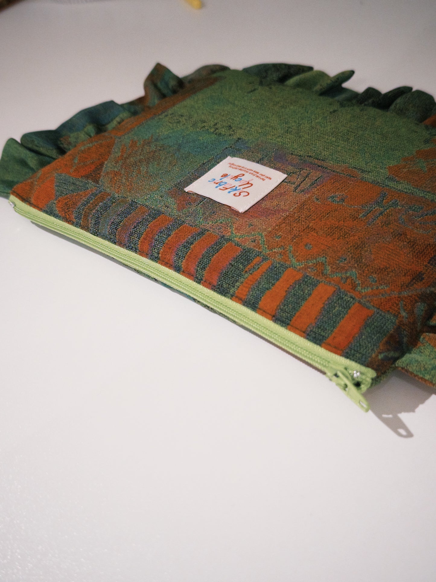 Ruffled Puffy Pouch | Earthy Olive Green