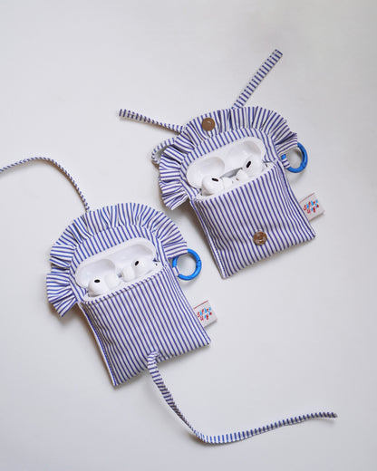 Ruffle AirPods Pouch（AirPods Pro2/Pro3 | 綁結款 | 藍白直間）