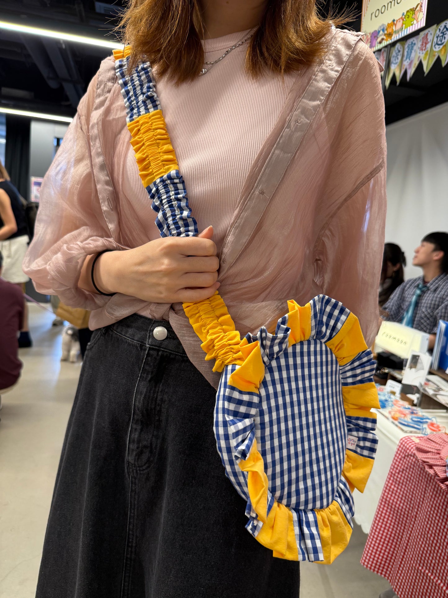 Patchwork Ruffled Crossbody Bag ｜Blue & Yellow