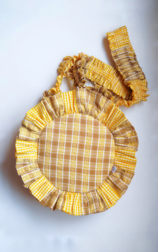 Patchwork Ruffled Crossbody Bag ｜Yellow