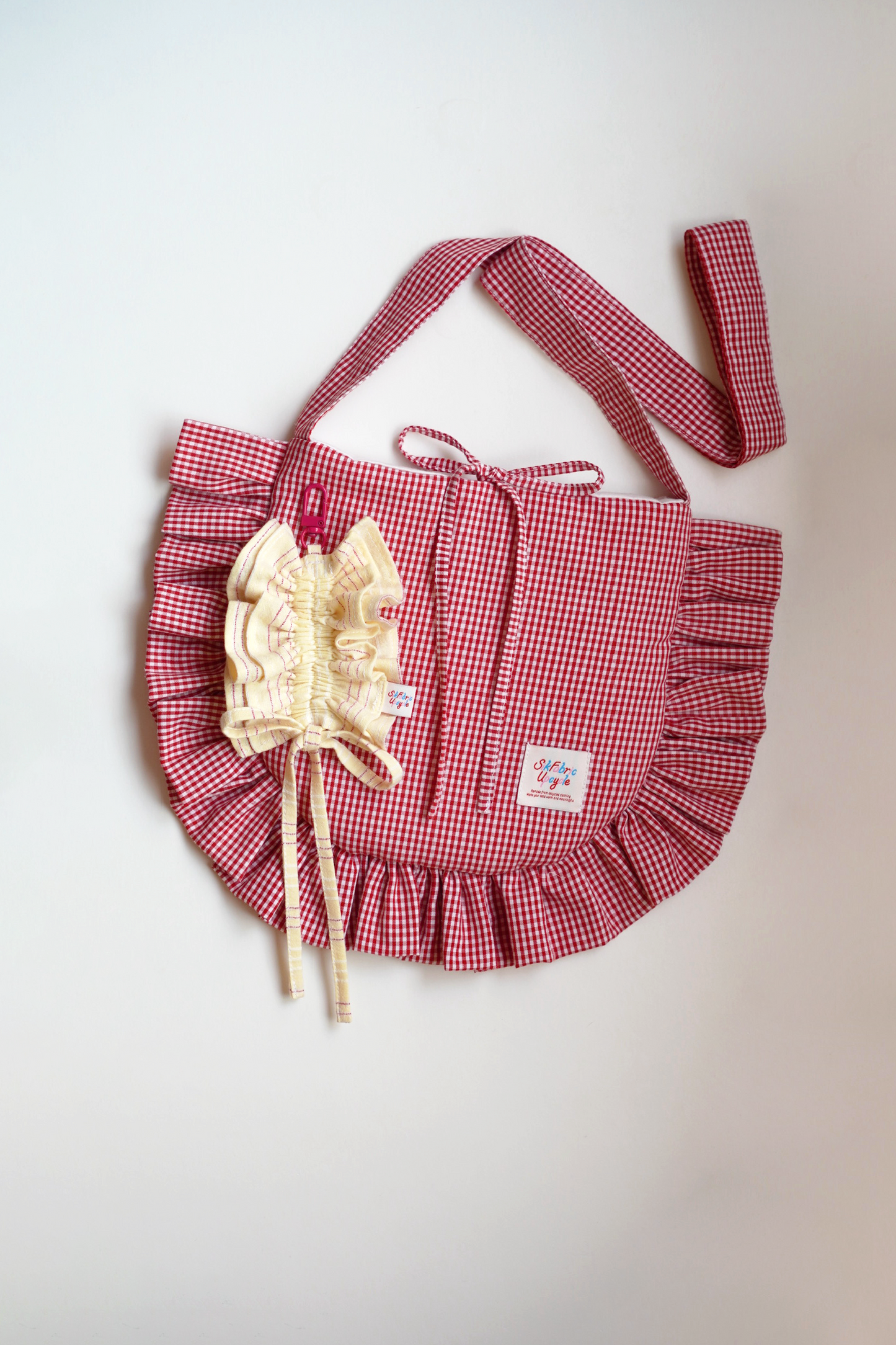 Ruffled Keychain | M size | Yellow with Pink Stripes