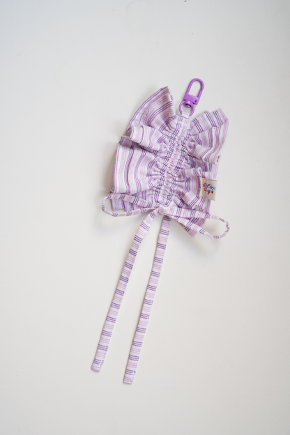 Ruffled Keychain | M size | White with Purple Stripes