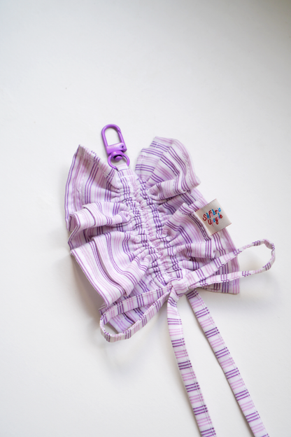 Ruffled Keychain | M size | White with Purple Stripes
