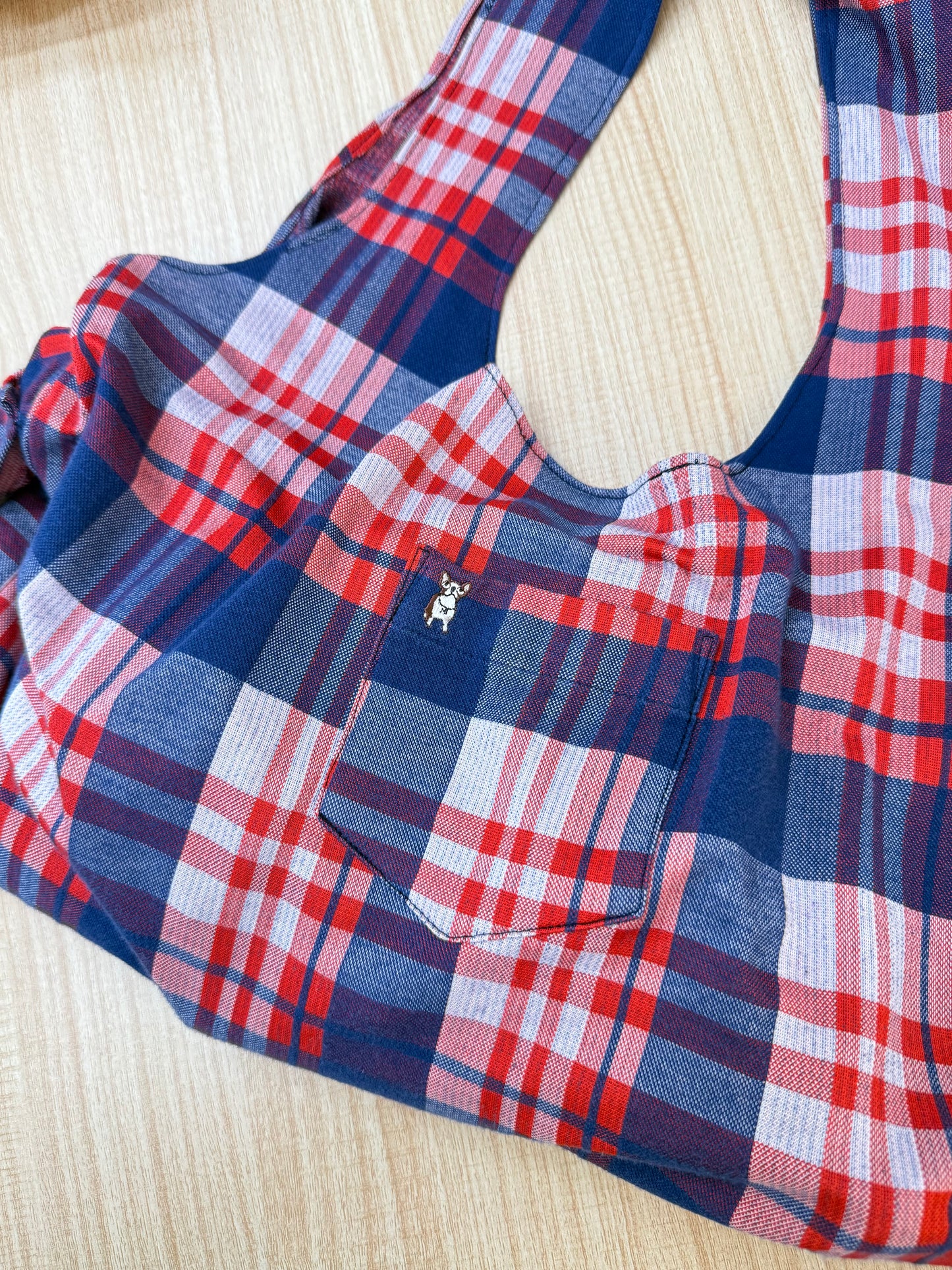 Polo Style Ruffled Totebag (Red & Blue Tartan)