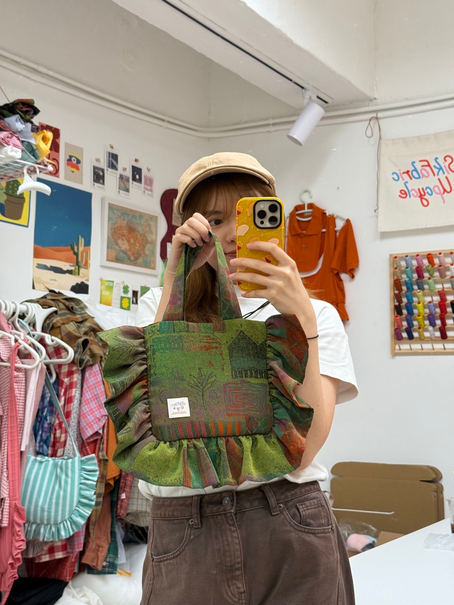 Ruffled Handbag | Earthy Olive Green