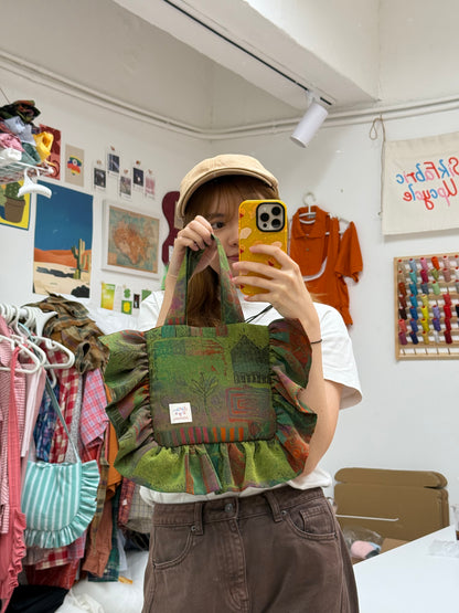 Ruffled Handbag | Earthy Olive Green