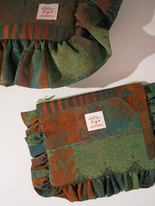 Ruffled Puffy Pouch | Earthy Olive Green