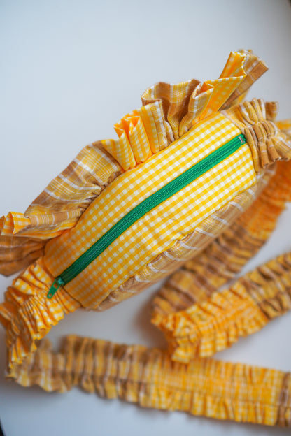 Patchwork Ruffled Crossbody Bag ｜Yellow