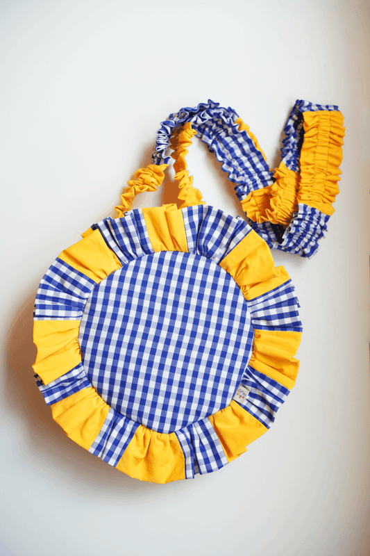 Patchwork Ruffled Crossbody Bag ｜Blue & Yellow
