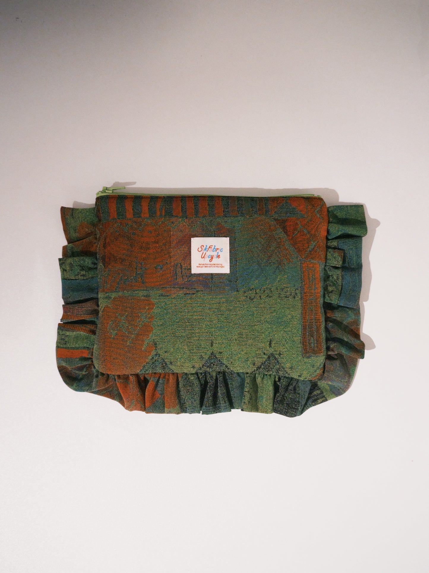 Ruffled Puffy Pouch | Earthy Olive Green
