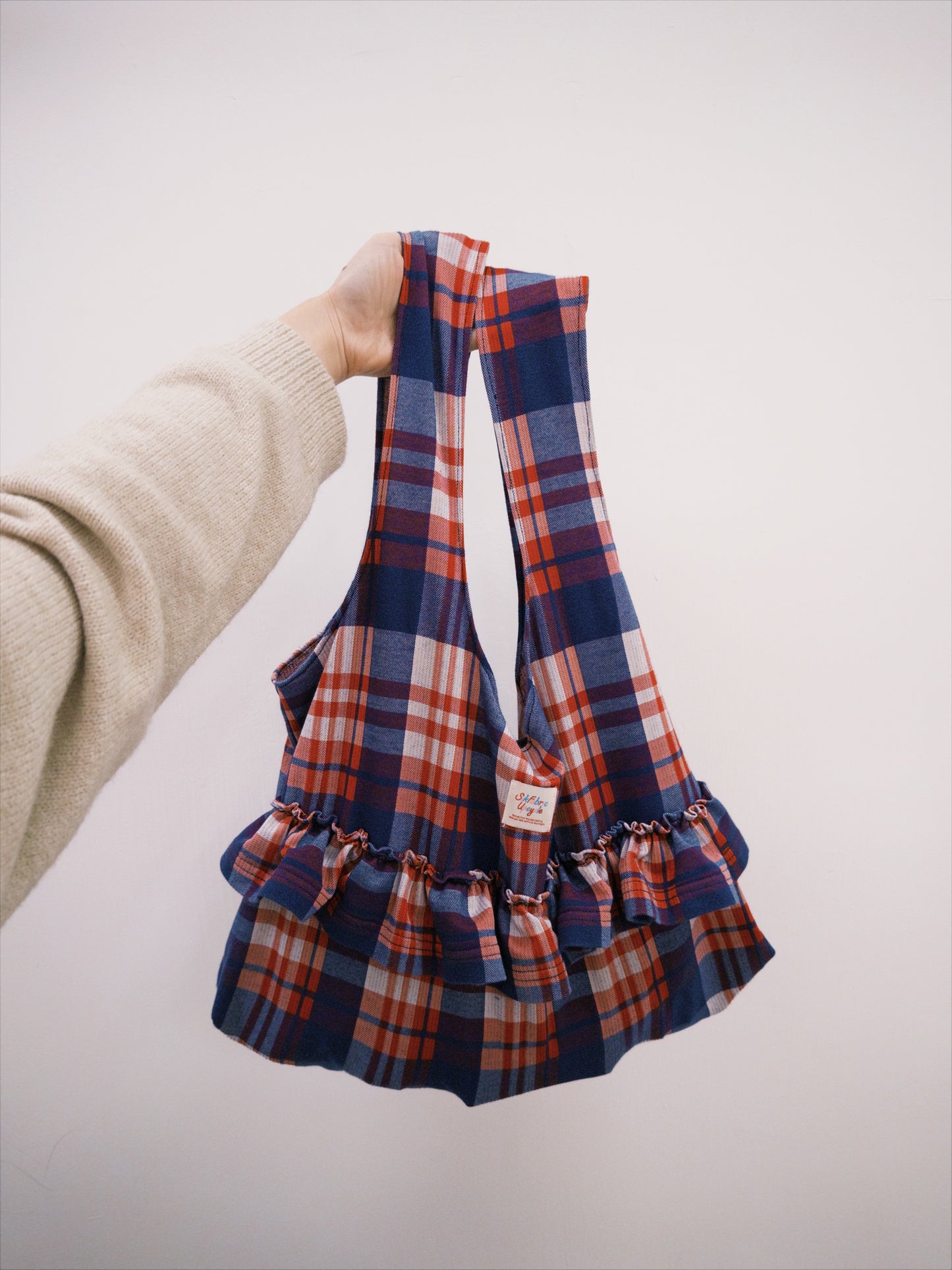 Polo Style Ruffled Totebag (Red & Blue Tartan)