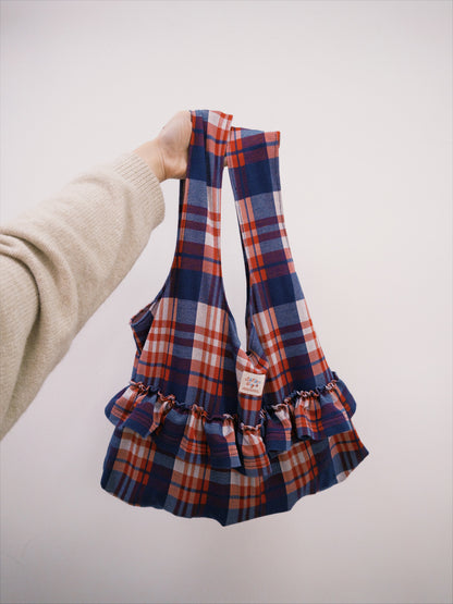 Polo Style Ruffled Totebag (Red & Blue Tartan)