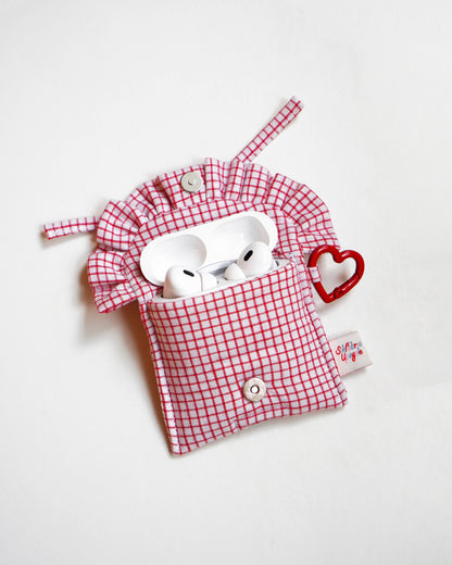 Ruffled AirPods Pouch （磁吸款 | 紅白格）