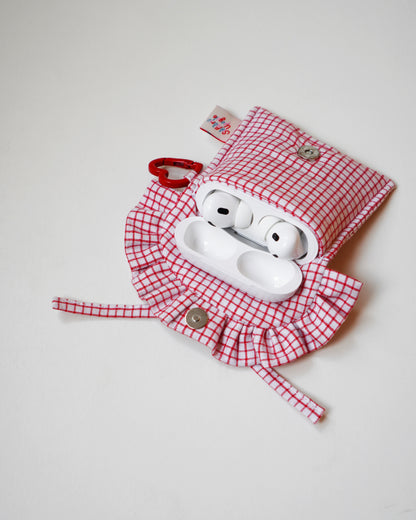 Ruffled AirPods Pouch （磁吸款 | 紅白格）