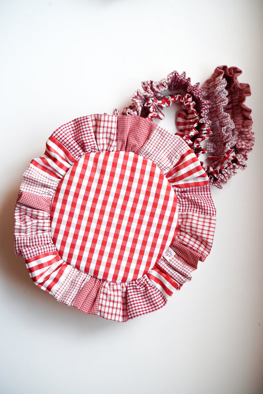 Patchwork Ruffled Crossbody Bag ｜Red