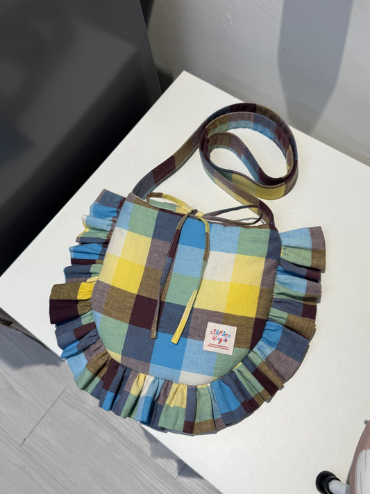 Ruffled Crossbody Bag (M Size | Yellow, Blue & Brown)