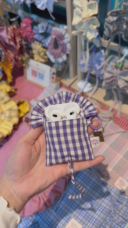 Ruffled AirPods Pouch (Purple Gingham)